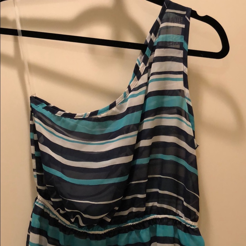 Lily White one-shoulder blue & white stripe top